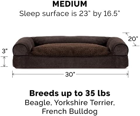 Furhaven Pillow Dog Bed for Medium/Small Dogs w/ Removable Bolsters & Washable Cover - Sherpa & Chenille Sofa - Coffee, Medium - Image 2