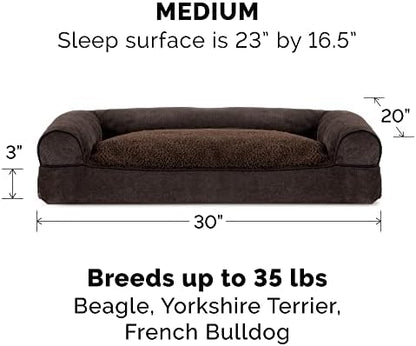 Furhaven Pillow Dog Bed for Medium/Small Dogs w/ Removable Bolsters & Washable Cover - Sherpa & Chenille Sofa - Coffee, Medium - Image 2