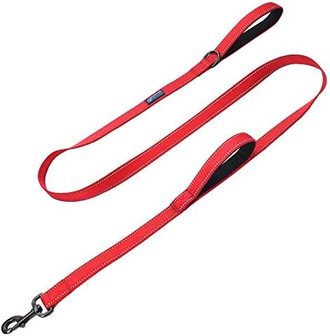 Max and Neo Double Handle Traffic Leash - Reflective, 6 FT (RED, Donates to Dog Rescue) by MaxandNeo