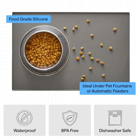 GORILLA GRIP Dog Food Mat, 100% Waterproof Silicone, 32x24 Gray - Image 5