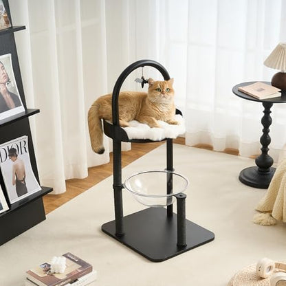 34" Modern Cat Tree Furniture for Indoor Small & Medium Cats, Minimalist Cat Tower with Scratching Posts, Wood Platforms, Capsule Perch, Stable Steel Frame & Washable Cushion, Classic Black by Kicari