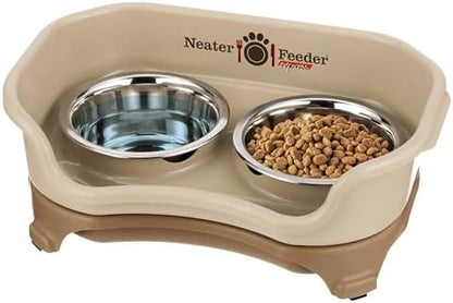 Neater Feeder Express Mess Proof Cat Bowls Elevated, No Spill Feeding Station, Stainless Steel Dishes for Food and Water, Raised Bowls for Indoor Cats, No Fatigue Whisker Friendly Dish, Cappuccino by NeaterPets