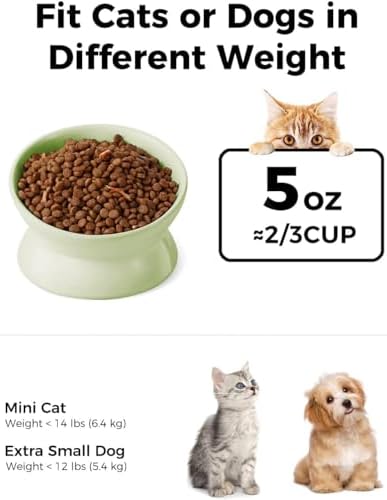 LoeJan Elevated Cat Food Bowl, 5 Oz Ceramic Raised and Tilted Water Bowl, Anti Vomiting and Protect Pets' Spines Dishes for Small Dog, Fat Faced Cat, Kitten (Green, 2 Pack) - Image 2