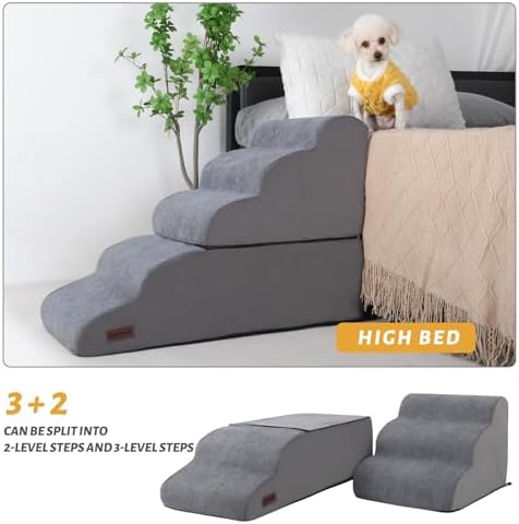 Dog Stairs and Ramp for High Bed, 5-Step Dog Steps for Small Dogs and Cats - Image 4