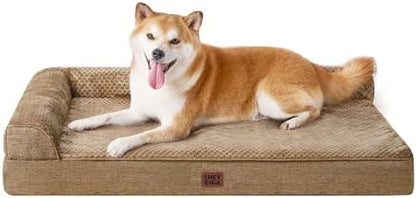 EHEYCIGA Memory Foam Dog Bed Large Size Dogs, Orthopedic Dog Bed Large with Washable Removable Cover, Waterproof Pet Sofa Couch with Nonskid Bottom, 36x27x6, Camel by EHEYCIGA