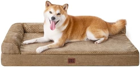 EHEYCIGA Memory Foam Dog Bed Large Size Dogs, Orthopedic Dog Bed Large with Washable Removable Cover, Waterproof Pet Sofa Couch with Nonskid Bottom, 36x27x6, Camel by EHEYCIGA