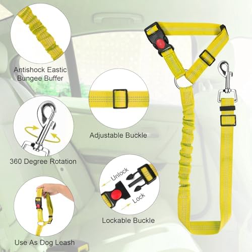 BWOGUE Dog Seat Belt for Car, Headrest Restraint Bungee Lead, Yellow - Image 4