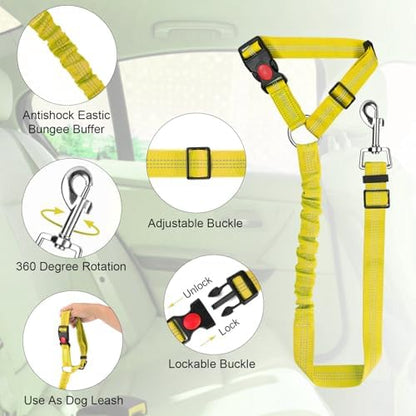 BWOGUE Dog Seat Belt for Car, Headrest Restraint Bungee Lead, Yellow - Image 4