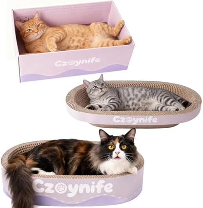 3PCS Cat Scratcher Cardboard, Oval Cat Scratch Pad Bowl Nest for Indoor Cats, Round Cat Scratching Board Corrugated Lounge Cat Bed, Furniture Protector for Couch (Purple, 17 * 11.5 in) - Image 6