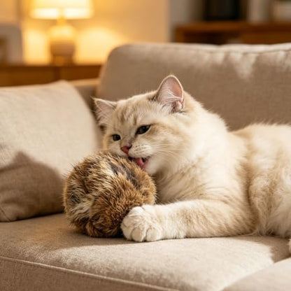 Large Rabbit Fur Cat Toy Ball 5-Inch, Soft Fluffy Catnip Ball for Indoor Cats, Furry Interactive Toy to Stimulate Hunting Instinct, Chase & Pounce Play, 1 Piece - Image 6