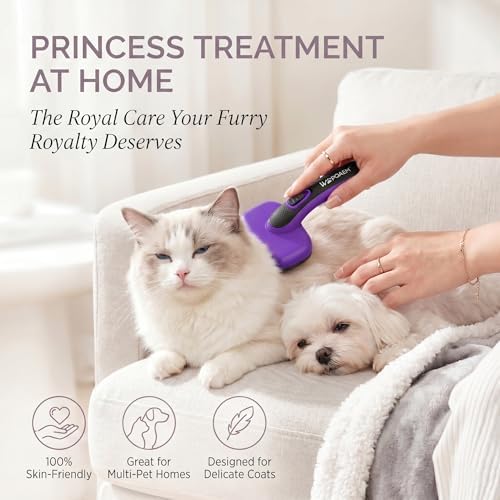 Self Cleaning Slicker Brush for Dog and Cat Shedding, Purple - Image 4