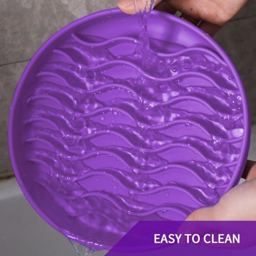 Slow Feeder Dog Bowls, Silicone Food Bowl Anti-Gulping, Pets Puppy Slow Feeder with Suction Cups, Dishwasher Microwave Safe for All Small Medium Dogs, Wave Design Purple - Image 5