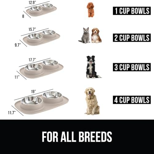 GORILLA GRIP Dog Bowl Set with Feeding Mat, 304 Stainless Steel 1 Cup Beige - Image 3