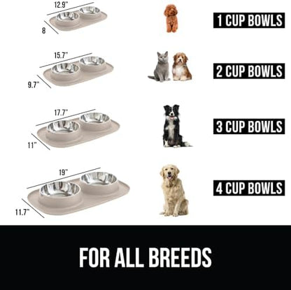 GORILLA GRIP Dog Bowl Set with Feeding Mat, 304 Stainless Steel 1 Cup Beige - Image 3
