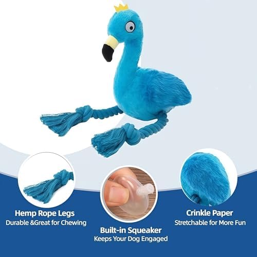 Flamingo Dog Toy, Squeaky Plush Rope Toy for Tug and Play - Image 2