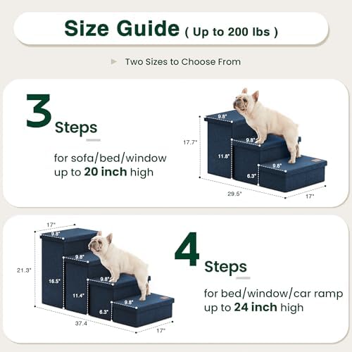 Love's cabin Dog Stairs for High Bed, Foldable Pet Stairs for Small Medium or Large Dogs Puppy with Storage for Bed or Couch, Cat Dog Steps Ramp with Zip up to 200 lbs, Navy Blue, 4 Steps - Image 2
