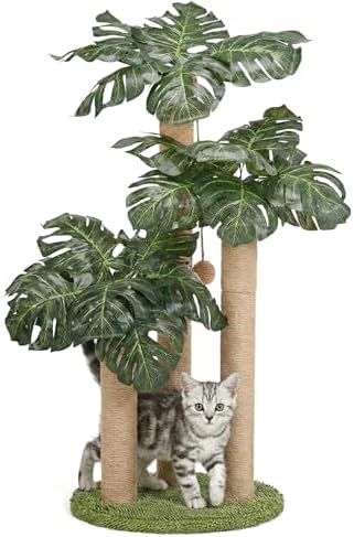 LEMONDA 31.5Inch Cat Scratching Post,Cat Scratcher Tree with 3 Scratching Poles & 2 Interactive Dangling Balls,Cats Scratching Posts for Indoor Kitten & Adult Cats by LEMONDA