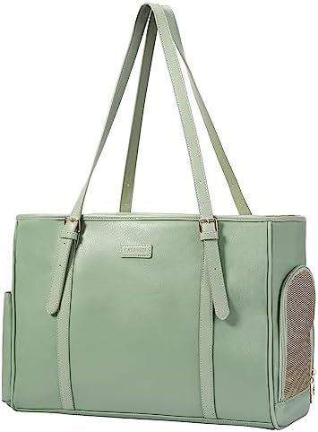 Lasaviin Fashion Dog Purse Pet Carrier Leather Bag for Small Dogs Cats Puppy, Portable Tote Bag Airline Approved Soft-Sided Carriers (Green) by StylishConfidentElegant