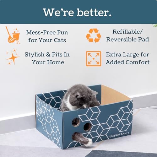 No-Mess Cat Scratcher Box + 3 Refillable Double-Sided Scratch Pads - Image 4