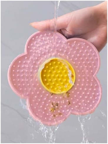 QWINEE Lick Mat for Dogs Cats Flower Shaped Pet Slow Feeder Dog Cat Puppy Bowl Lick Pad for Dog Fun Alternative to Slow Down Eat for Small Medium Large Dogs Pink One-Size - Image 2