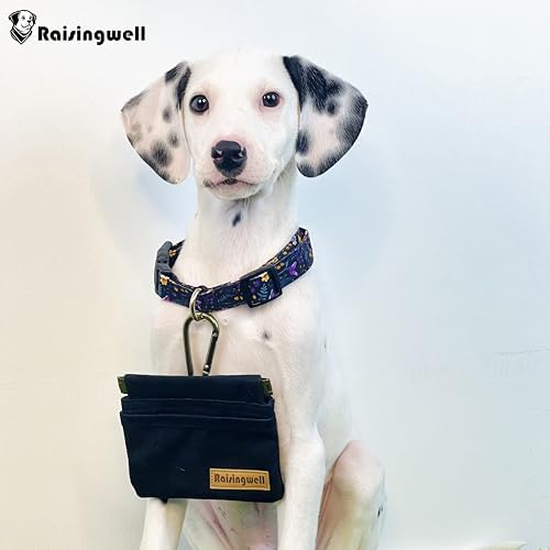 Raisingwell Dog Treat Pouch, Black Pocket Sized Pet Training Pouch, Cotton Fabric, Hand Free Dog Walking Bag with Carabiner, Self-Closing Pet Feed Snack Reward, for Pet Puppy Travel or Outdoor Use - Image 6