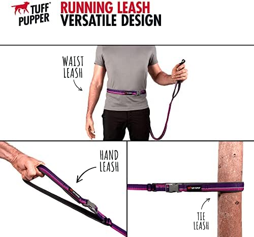 Tuff Pupper Hands Free Bungee Dog Leash | Lightweight for Running Jogging Walking | Adjustable Padded Waist Belt (24-50 inch) | Bungee Stretch 3 to 6 Feet | Strong Ballistic Nylon w/Reflective Strips - Image 3