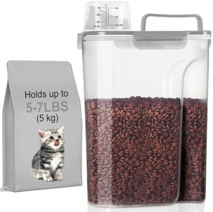 LEAWALK 5-7Lbs/6Qt Dog Cat Storage Container Portable with Upgraded Large Spout and Cup, Plastic Pet Food Dispenser for Small Animal Kibble, Bird Seed, Oatmeal, Rice, Flour, Brown Sugart- Clear Gray by LEAWALK
