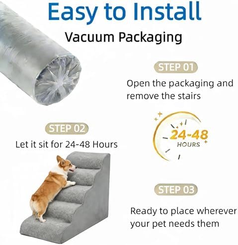 Simple Deluxe Dog Stairs for Small Dogs, 5-Step Curved Dog Step for Puppy, Older Cat, Medium Pet Ramp for Sofa, Couch or Chair, Indoor Non-Slip Pet Ladder with High Density Foam, Gray - Image 7