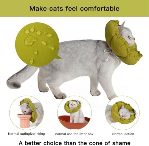 H HIDREAM Soft Cat Cone Collar， Cute Adjustable Cat Recovery Collar，Elizabethan e Collar that can Protect Head and Foot Wounds，Green Flower All-Season Style - Image 2