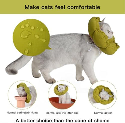 H HIDREAM Soft Cat Cone Collar， Cute Adjustable Cat Recovery Collar，Elizabethan e Collar that can Protect Head and Foot Wounds，Green Flower All-Season Style - Image 2