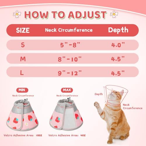 Cat Cone Collar Soft to Stop Licking, Adjustable, Foldable Lightweight Kitten Cones After Surgery Recovery for Cats & Kittens, Cat Cone Alternative, Easy Eating (Pink, M) - Image 4