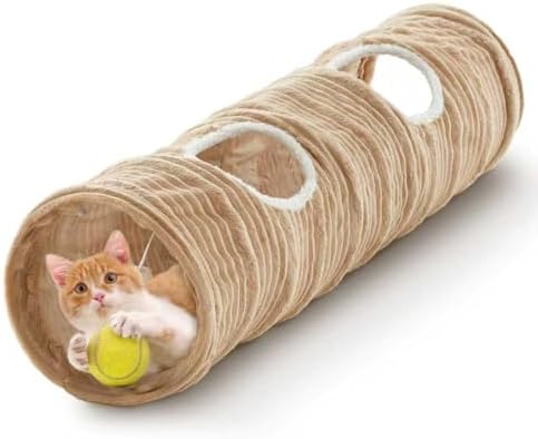 Cat Tunnel for Indoor Cats,Cats Toys Collapsible Tunnel Straight Tube with a Fun Ball and 2 Holes,Cat Play Tunnels,for Rabbits, Ferrets, Puppies & Small Pets,Diameter 9.8 Inch - Image 2