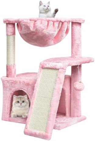 SYANDLVY Cat Tree for Indoor Cats Large Adults, Modern Activity Tower with Scratching Posts & Board, Condo with Plush Perch, Climbing Stand with Cradle & Hanging Ball for Play, Pink by SYANDLVY