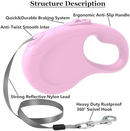 Retractable Dog Leash for Small Medium Dogs, 16Ft/5M, Pink - Image 3