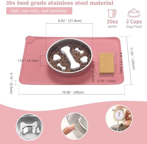 Stainless Steel Slow Feeder Dog Bowls – Non-Slip Metal Dog Bowl for Large & Medium Breeds, Puppy Puzzle Feeder – 2 Cup Capacity for Small to Big Pets – Durable Slow Feed Dog & Cat Food Dish with Mat - Image 2