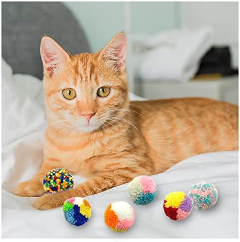 Andiker 6 Pcs Assorted Color Cat Ball Toys, Woolen Yarn Puffs Cat Pom Pom Balls Interactive Kitten Chasing Toys - Image 4