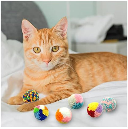 Andiker 6 Pcs Assorted Color Cat Ball Toys, Woolen Yarn Puffs Cat Pom Pom Balls Interactive Kitten Chasing Toys - Image 4