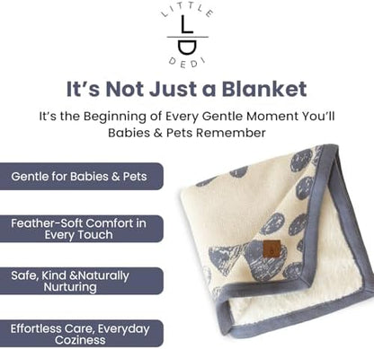 Small Pet Blanket - 100% Organic Cotton, Double Layer Plush Sherpa, Soft Plush, Blue Paw Jacquard Knit, 30"x40", Small Dog Blanket, Ideal Cat Blanket - Soft and Warm - Image 4