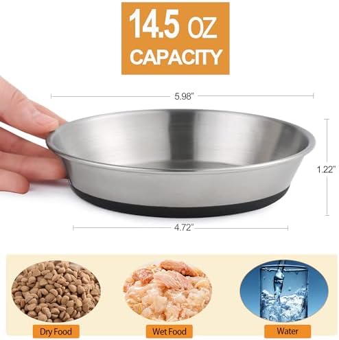 WROSWT Stainless Steel Cat Bowls,Whisker Friendly Shallow Cat Dishes for Food and Water,Non-Slip Silicone Bottom,Heavy Duty,Replacement Kitten Metal Plate for Elevated Stands,3 Pack - Image 4