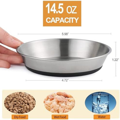 WROSWT Stainless Steel Cat Bowls,Whisker Friendly Shallow Cat Dishes for Food and Water,Non-Slip Silicone Bottom,Heavy Duty,Replacement Kitten Metal Plate for Elevated Stands,3 Pack - Image 4