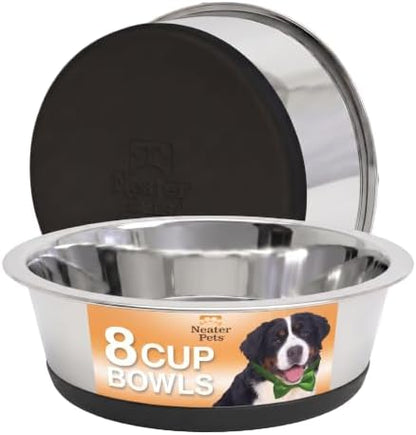 Neater Pet Brands Stainless Steel Dog Bowls with Non-Slip Rubber Bottom – Set of 2, 8 Cup (64 oz), Black - Heavy Duty Metal Dog Bowl, Dishwasher Safe, Food or Water Bowl, Ideal for Large Dogs - Image 4