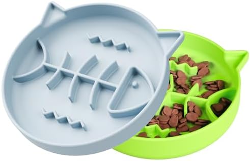 Silicone Cat Slow Feeder,Slow Feeder Bowl Wet Food with Suction Cups，Cat Interactive Toys,Effectively Reduce Overeating in Kitty (Blue+ Green, 1 Cup) by Unknown