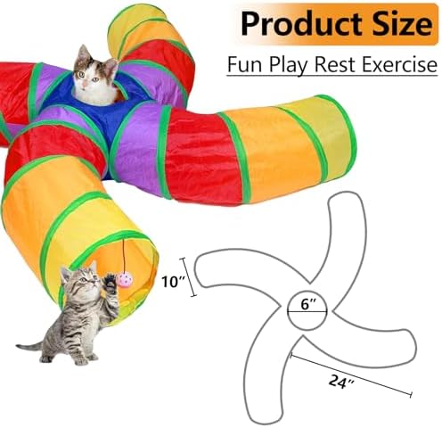 EGETOTA Cat Tunnel for Indoor Cats Large, with Play Ball S-Shape 4 Way Collapsible Interactive Peek Hole Pet Tube Toys, Puppy, Kitty, Kitten, Rabbit (S4 - Multicolor) - Image 5