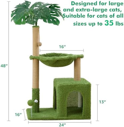 Woochpet Large Cat Tree for Indoor Cats, Multi-Functional Comfy Cat Bed-48in Tall Cat Tower with Scratching Post, Cozy Hammock for Kittens and Adult Cats, Cute Condo with Toy - Image 2