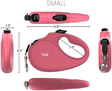 TUG Monochrome 360° Tangle-Free Retractable Dog Leash | 16 ft Strong Nylon Tape (Small, Pink) - Image 3