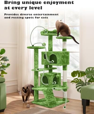 Yaheetech 54in Cat Tree Tower, 2 Caves, Kitten-Ear Perch & Scratching Posts - Image 2