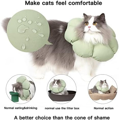 Cat Cone Collar,Cute Waterproof Cat Recovery Collar,Anti-Bite Lick Wound Healing Safety Elizabethan e Collar for Cats,Green Flower All-Season Style - Image 2
