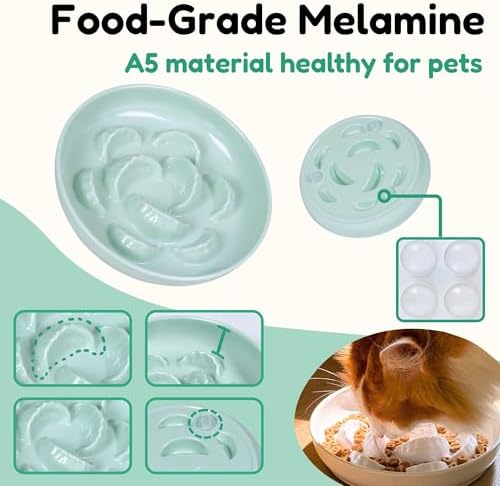 Unbreakable Slow Feeder Bowl for Cats and Small Dogs- Cat Plates for Wet & Dry Food- Melamine Puzzle Cat Bowl for Slow Eating- Whisker Friendly & Dishwasher Safe & Non Slip Design -(Green,6.3'W*1.5H') - Image 4