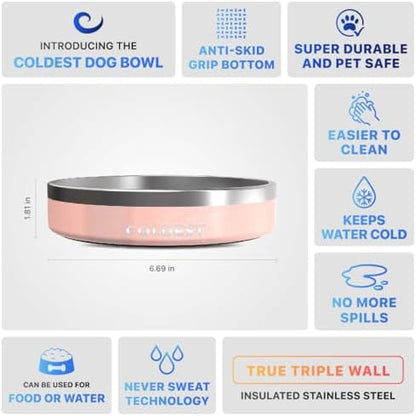 Coldest Dog Bowl - Anti Rust Metal, Non Slip, 3 Layers Insulated Stainless Steel Dog Bowls - Spill Proof & Heavy Duty - Water Bowl for Dogs, Cats & Pets, Dish Washer Safe (21 oz, Forever Pink Glitter) - Image 5