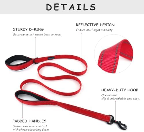 Wagtime Club Heavy Duty Double Handle Dog Leash for Large Medium Small Dogs - Image 2